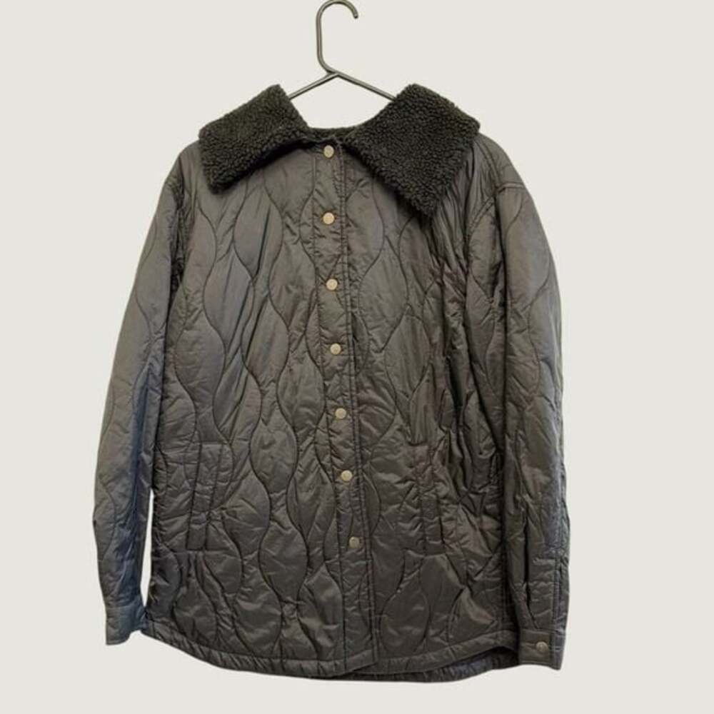 Fashion Nova Womens Black Onion Quilted Sherpa Collar Snap Front Jacket Large